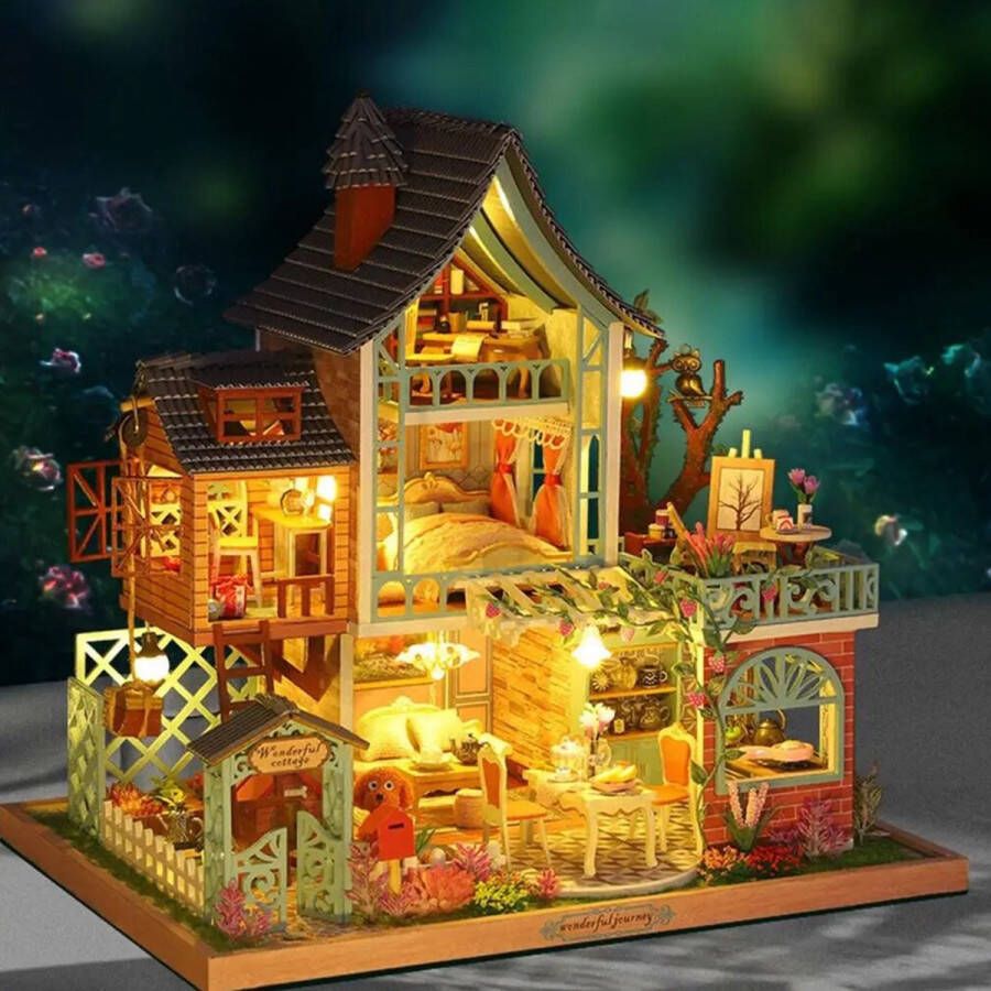 Hongda Premium Miniatuur XXL bouwpakket Voor Volwassenen (14+) Modelbouwpakket DIY Poppenhuis – incl. Led Licht en Muziek Perfect Story