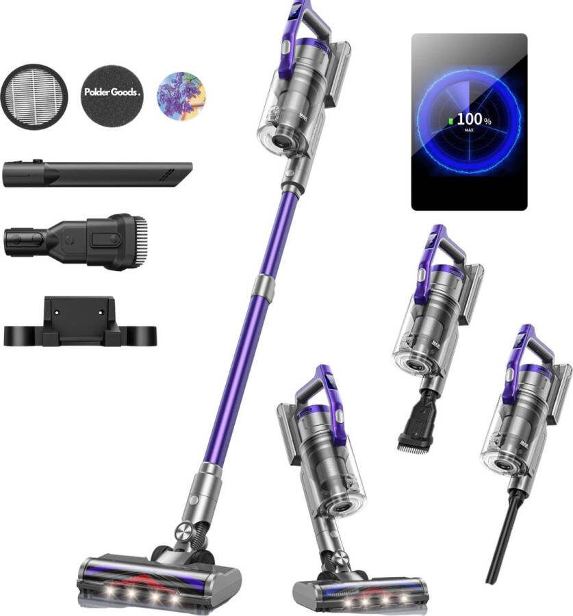 Honiture S14 PolderGoods steelstofzuiger zonder zak op accu Vacuum cleaner Steelstofzuigers draadloos met 4 verschillende opzetstukken 38 kPa 450 W Donker blauw