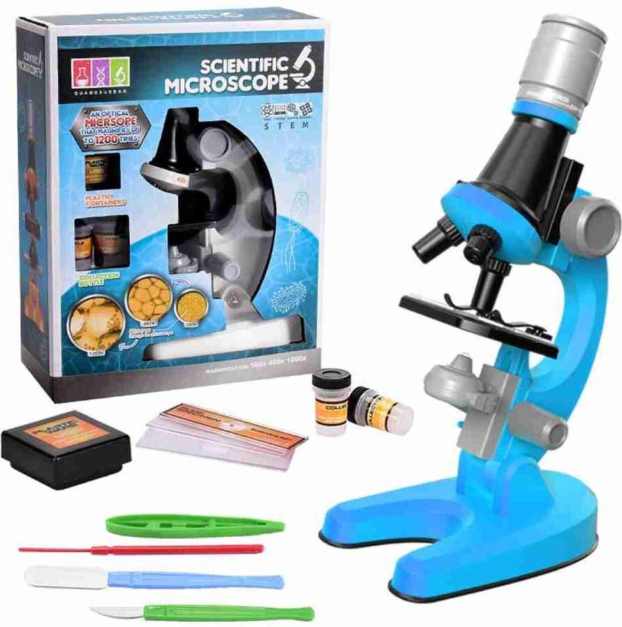 Merkloos Sans marque Microscoop Voor Kinderen Junior Microscoop Veel Accessoires Biologisch Wetenschap Educatief Tot X1200 LED Verlichting Kinder Speelgoed Junior Wit