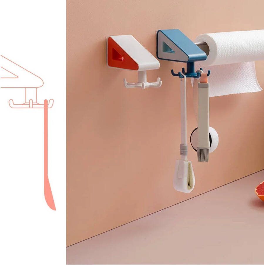 Hook Solutions Rollenhouder met 6 roterende haken (zelfklevend) Keukenrolhouder donkerblauw en lichtblauw