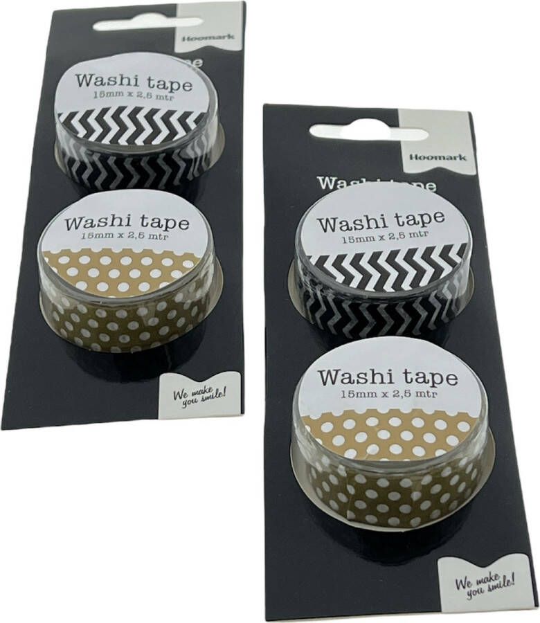 Hoomark Washi Tape Set met 4 rollen Masking Tape 15mm x 2 5 mtr