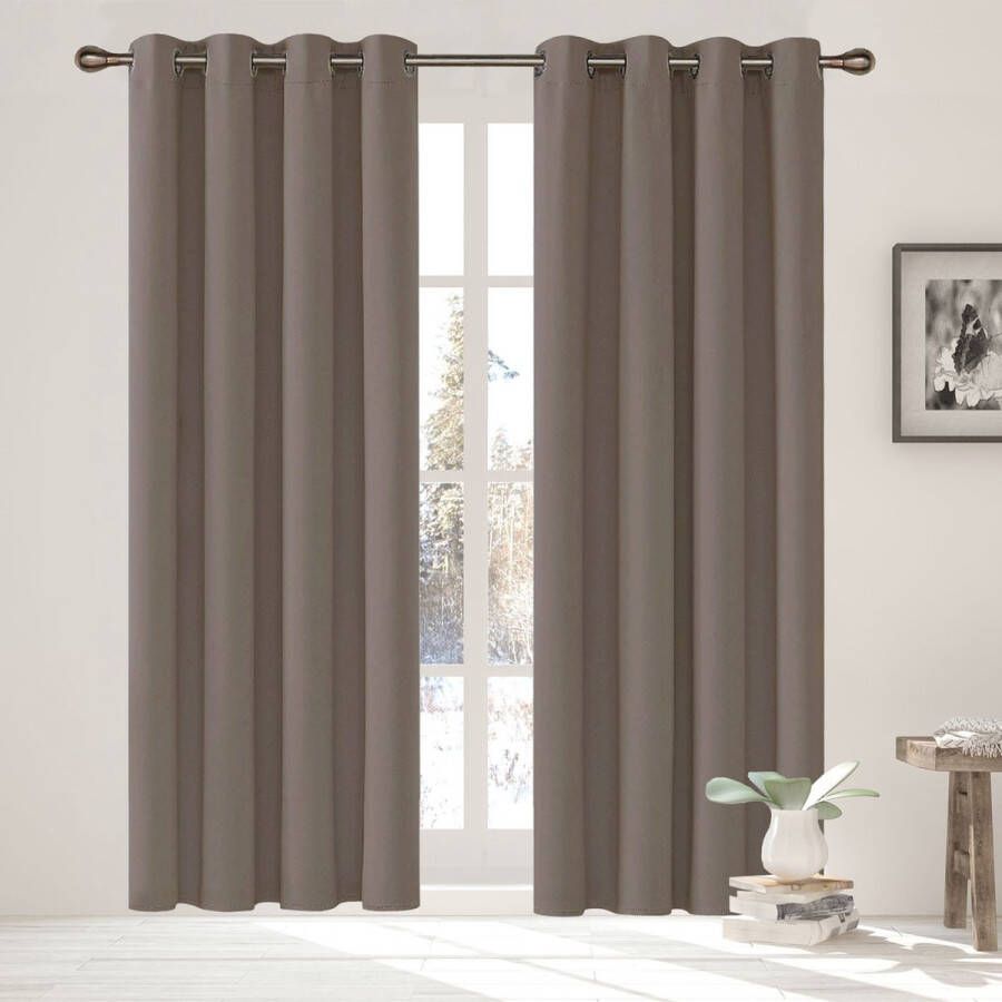 HOOMstyle Kant en Klaar Gordijn Verduisterend Met Ringen 140x270cm Taupe Bruin