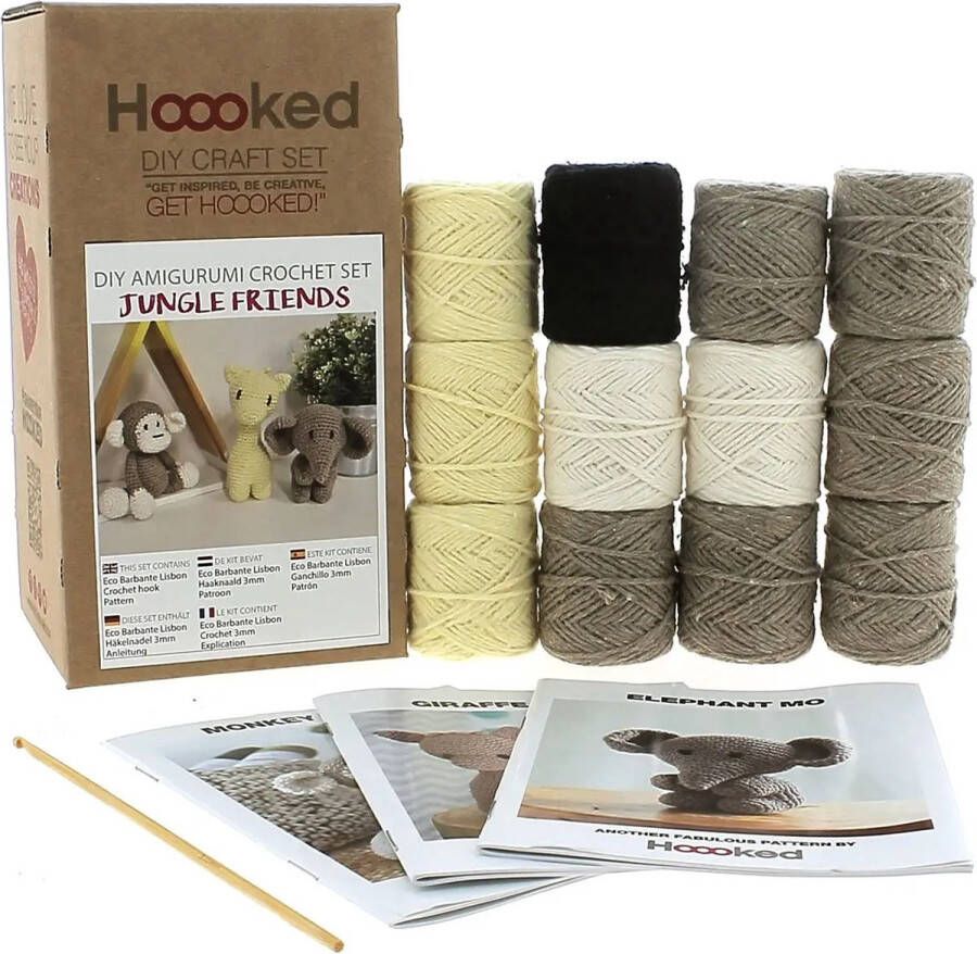 Hoooked Haakpakket JUNGLE FRIENDS Eco Barbante Amigurumi (set van 3 verschillende)