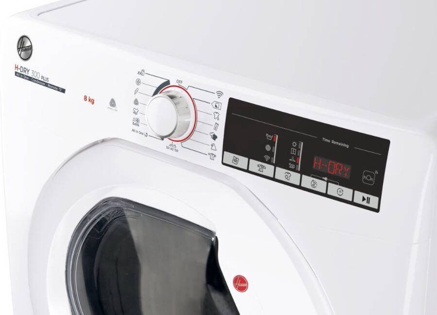 Hoover H-DRY 300 HLE C8TG-S 8 kg Wi-Fi Bluetooth| hOn App| Digitaldisplay 16 Progr Glazen XL deur| Kort prog. 30min Woolmark
