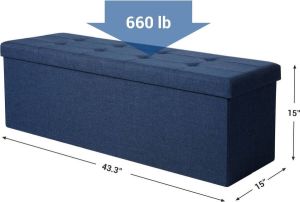 Hoppa! bank met opbergruimte zitkist opbergbox opklapbaar max. statische belasting 300 kg 120 L 110 x 38 x 38 cm imitatielinnen marineblauw