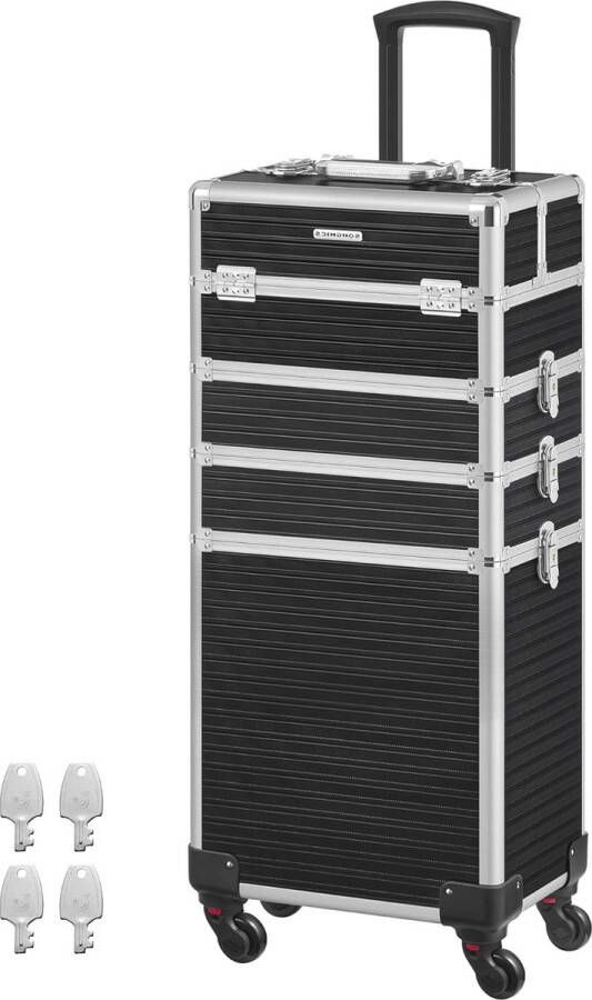 Hoppa! Cosmetische Koffer Trolley 4-in-1 make-upkoffer Zwart Aluminium 34 x 24 x 79 3 cm