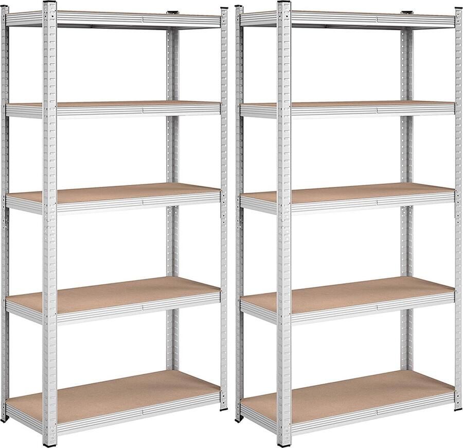 Hoppa! Magazijnstelling Opbergrek stellingkast werkplaatskast 2 stuks van 90x40x180 cm (BxDxH) belastbaar tot 875 kg (175 kg per plank) 5 verstelbare legplanken metalen legplank zonder bouten zwaar rek kelderrek voor zwaar gebruik