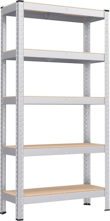 Hoppa! Magazijnstelling Opbergrek stellingkast werkplaatskast 30x75x150 cm (BxDxH) belastbaar tot 875 kg (175 kg per plank) 5 verstelbare legplanken metalen legplank zonder bouten zwaar rek kelderrek voor zwaar gebruik zilver