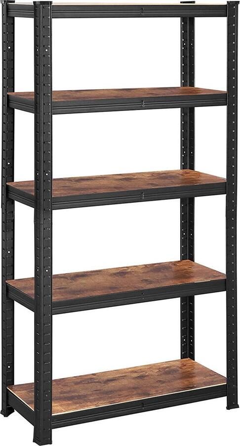 Hoppa! Magazijnstelling Opbergrek stellingkast werkplaatskast 75x150x30 cm (BxHxD) belastbaar tot 400 kg 5 verstelbare legplanken metalen legplank zonder bouten zwaar rek kelderrek voor zwaar gebruik Bruin