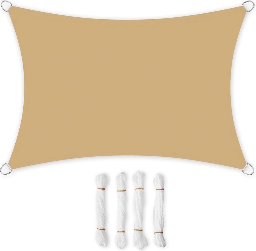 Hoppa! Zonnescherm 3 x 5 m waterdicht met een waterkolom van 665 mm zonwering van scheurbestendig polyester uv-bescherming 93% terras tuin balkon rechthoekig 2 m touwen zandgeel
