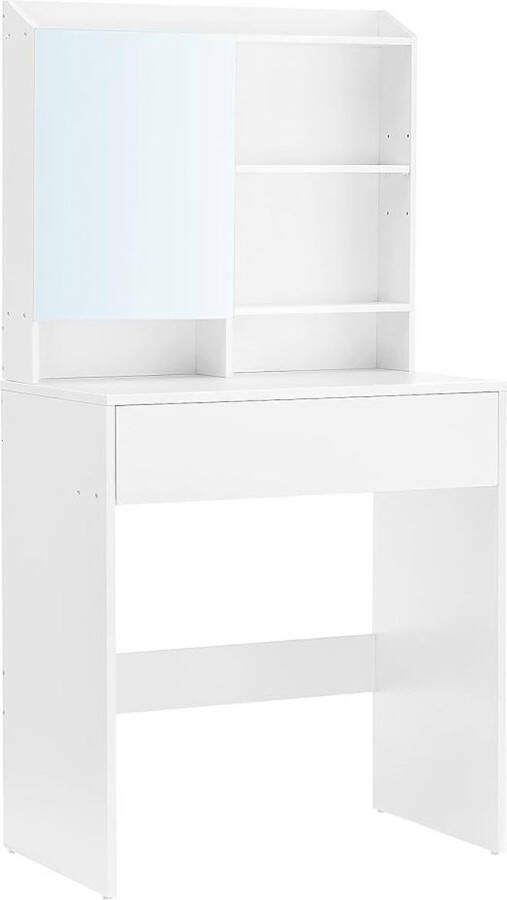 Hoppa! Kaptafel met LED-verlichting kaptafel met spiegel kaptafel met 7 laden instelbare helderheid gemaakt van hout 110x140x39 5cm modern wit