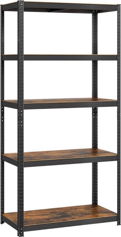 Hoppa! Magazijnstelling Opbergrek stellingkast werkplaatskast 40x90x180 cm (BxDxH) tot 875 kg belastbaar verstelbare planken industrieel design vintage bruin-zwart