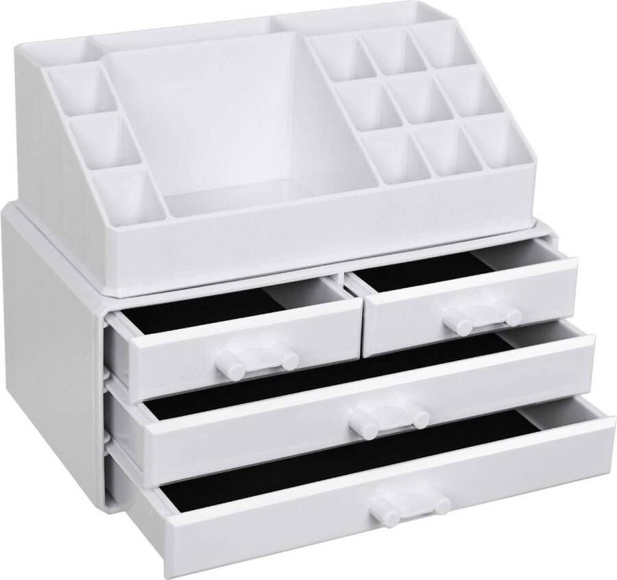 Hoppa! Make-up organizer van acryl met 4 schuifladen voor het opbergen in de badkamer in de slaapkamer van lippenstift sieraden nagellak naaigaren wit kunststof 24 x 18 5 x 13 5 cm