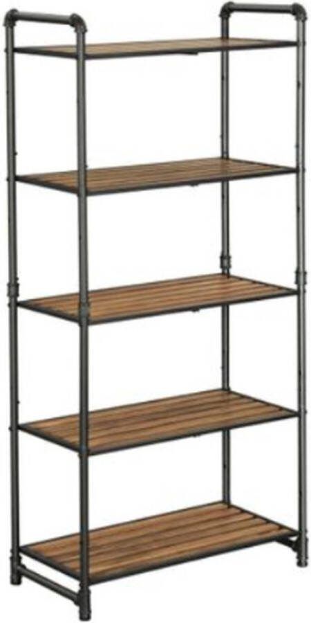 Hoppa! Magazijnstelling Opbergrek stellingkast werkplaatskast 63.8x30x129.5 (BxDxH) belastbaar tot 875 kg (175 kg per plank) 5 verstelbare legplanken metalen legplank zonder bouten zwaar rek kelderrek voor zwaar gebruik Zwart