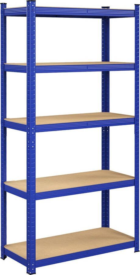 Hoppa! Magazijnstelling Opbergrek stellingkast werkplaatskast 90x40x180 cm (BxDxH) belastbaar tot 875 kg (175 kg per plank) 5 verstelbare legplanken metalen legplank zonder bouten zwaar rek kelderrek voor zwaar gebruik Blauw