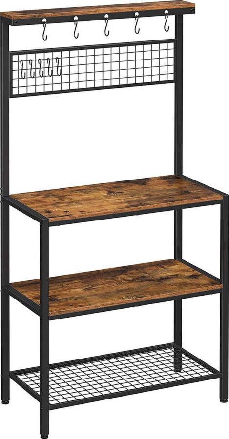 Hoppa! Staande Keukenplank Bruin Zwart Spaanplaat Staal 84 x 40 x 170 cm