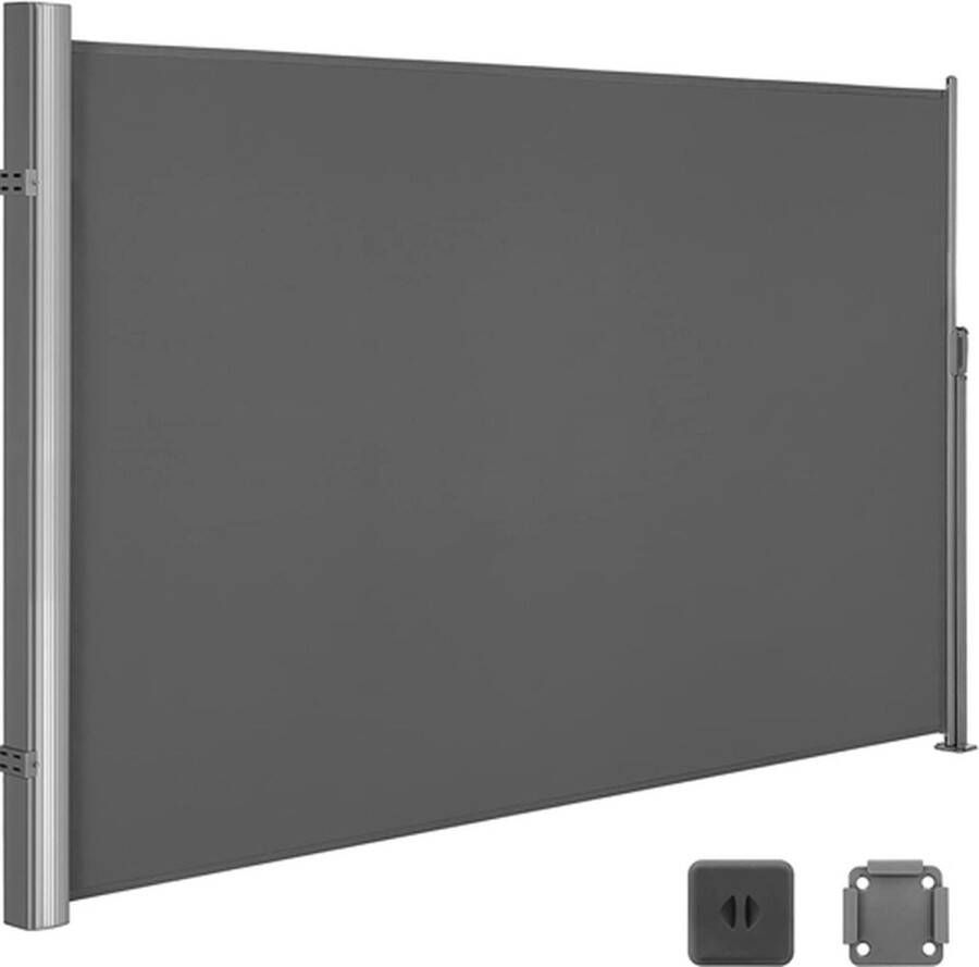Hoppa! Tuinscherm Zijluifel Uittrekbaar oprolbaar windscherm 200x350 cm (HxB) inkijkbescherming zonwering ondoorzichtig zijrolgordijn zijmarkies privacyscherm voor balkon terras tuin grijs