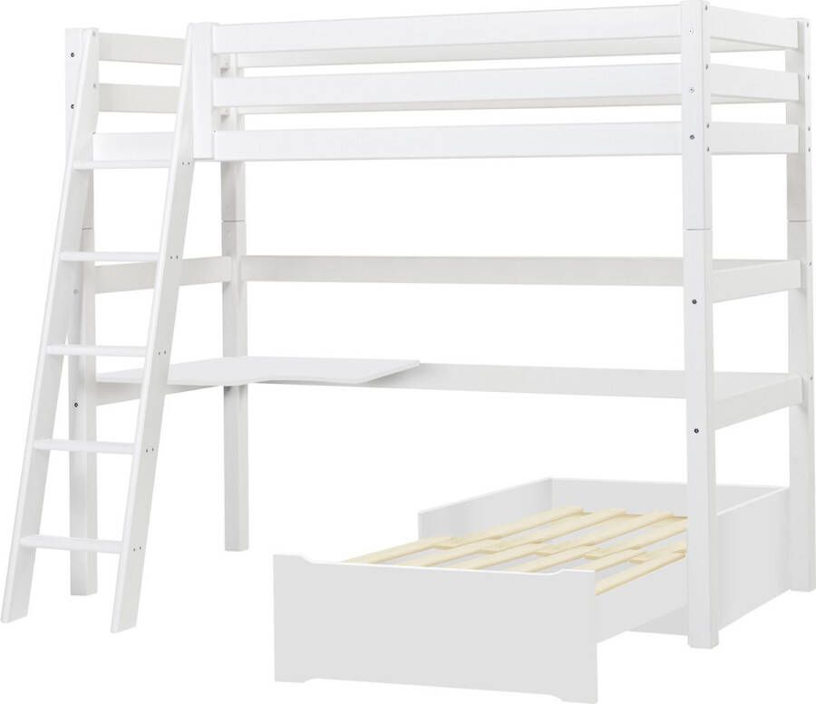 Hoppekids ECO Luxury MEGA-bed 90x200cm met schuine ladder lounge-module en bureau wit