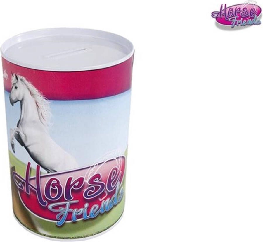 Massamarkt Horse Friends spaarpot meisjes 8 5 x 11 5 cm staal roze blauw