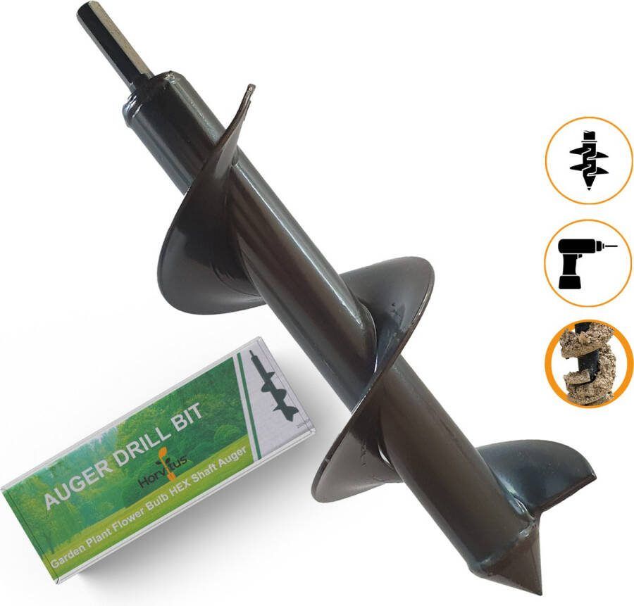 Horvitus Grondboor voor boormachine 8x25 cm zwart eenvoudig gebruik compacte handgrondboor