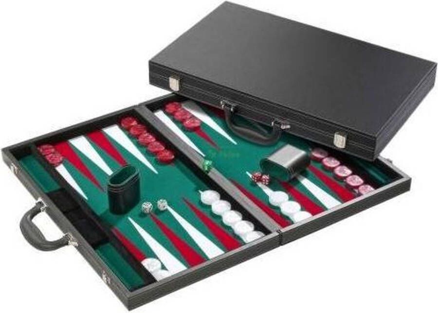 HOT Games Backgammon lederlook ingelegd vilt zwart rood ivoor 38cm