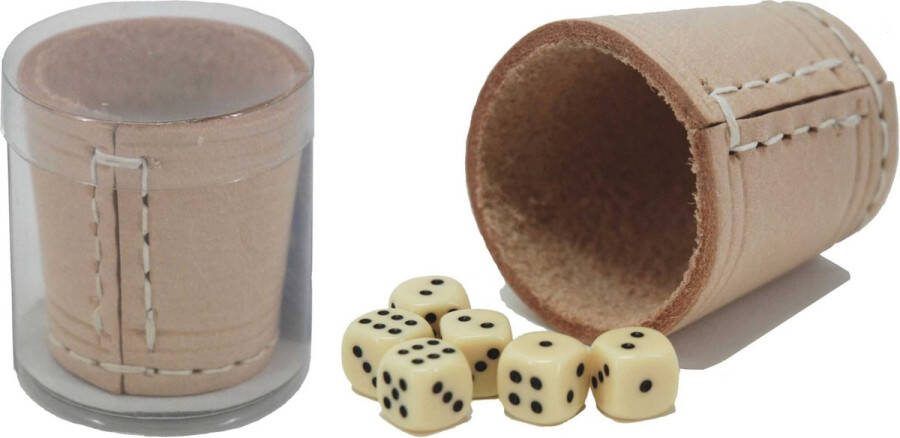 HOT Games Dobbelbeker-set mini 5 cm leder inclusief scoreblok