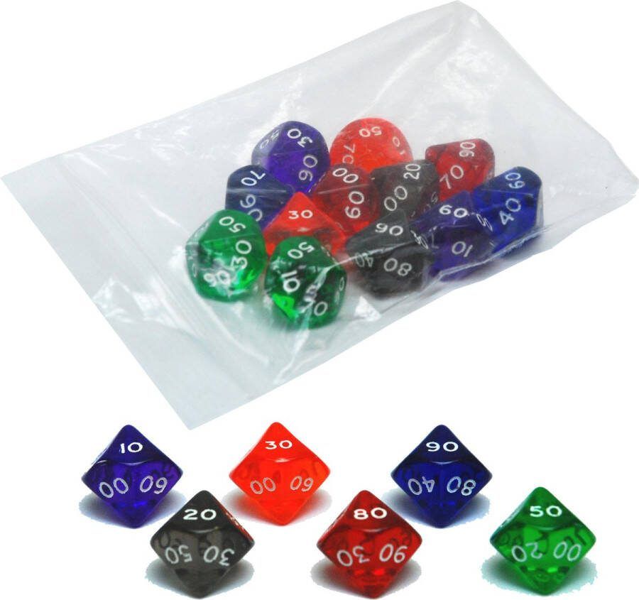 HOT Games Dobbelsteen D10 22mm acryl 10-100 in 6 kleuren Per 12