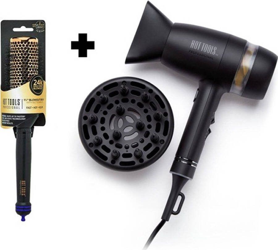 Hot tools Quiet Hair Dryer & 24K Gold Volume Brush 4 5cm Stille haarföhn Krullen föhn haardroger Volume borstel haar borstel