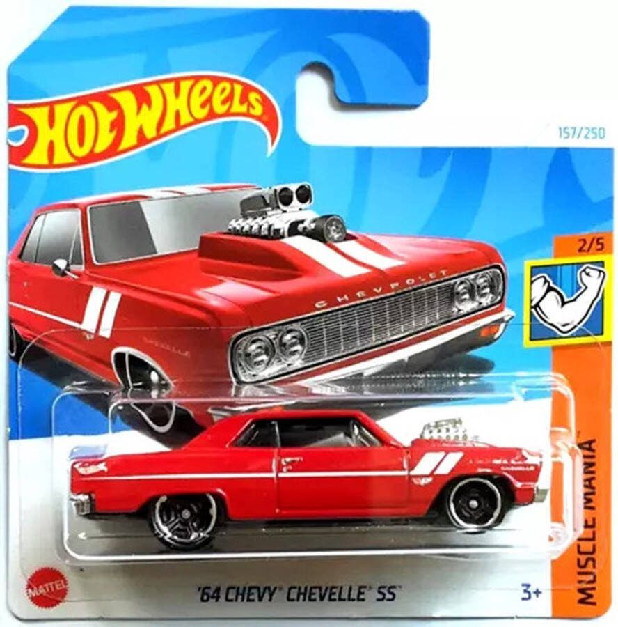 Hot Wheels '64 CHEVY CHEVELLE SS 157 250 1:64 RED HW MUSCLE MANIA 2 5