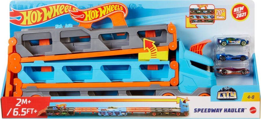 Hot Wheels City Transportwagen voor speelgoedauto Met 3 autos
