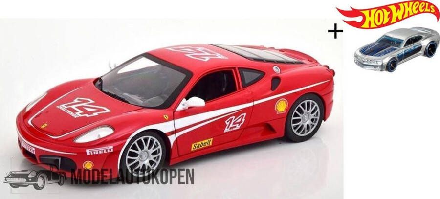 Hot Wheels Ferrari F430 Challenge #14 (Rood) (30 cm) 1 18 + Miniatuurauto + 3 Unieke Auto Stickers! Model auto Schaalmodel Modelauto Miniatuur autos Speelgoed voor kinderen