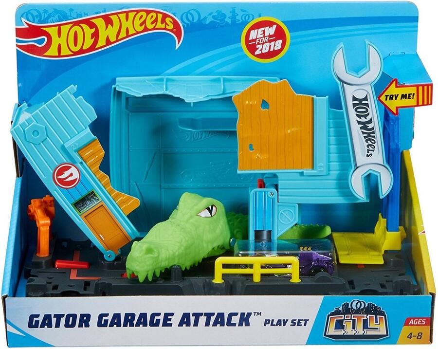 Hot Wheels City Krokodilaanval in de werkplaats speelset