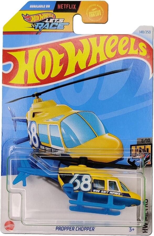 Hot Wheels PROPPER CHOPPER YELLOW BLUE 148 250 1:64 HW METRO 6 10