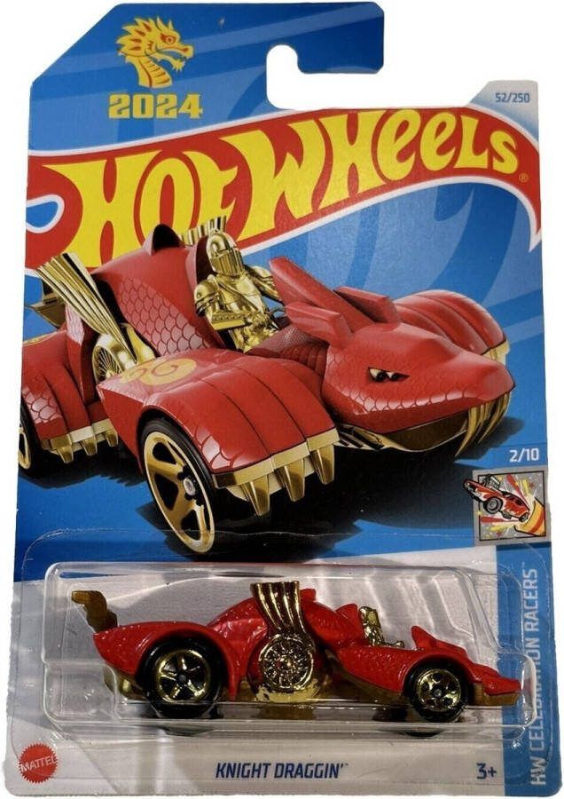 Hot Wheels KNIGHT DRAGGIN GOLD RED 52 250 (1:64) HW CELEBRATION RACERS 2 10