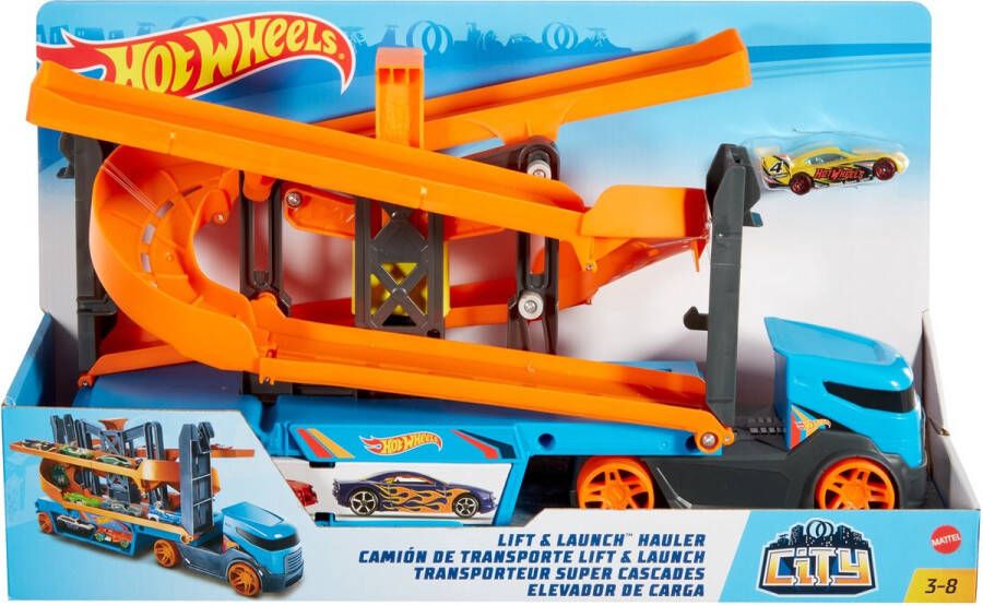 Hot Wheels Lift & Launch Hauler Speelset Opbergruimte voor 20 Speelgoedauto's