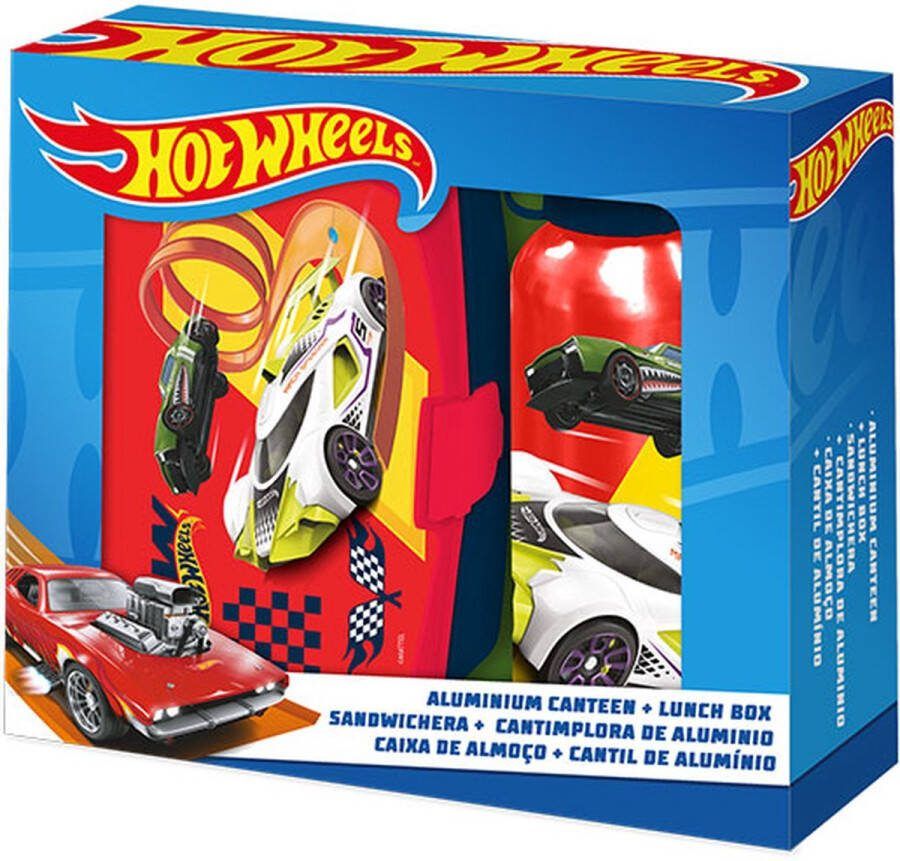 Hot Wheels lunchbox set voor kinderen 2-delig rood aluminium kunststof