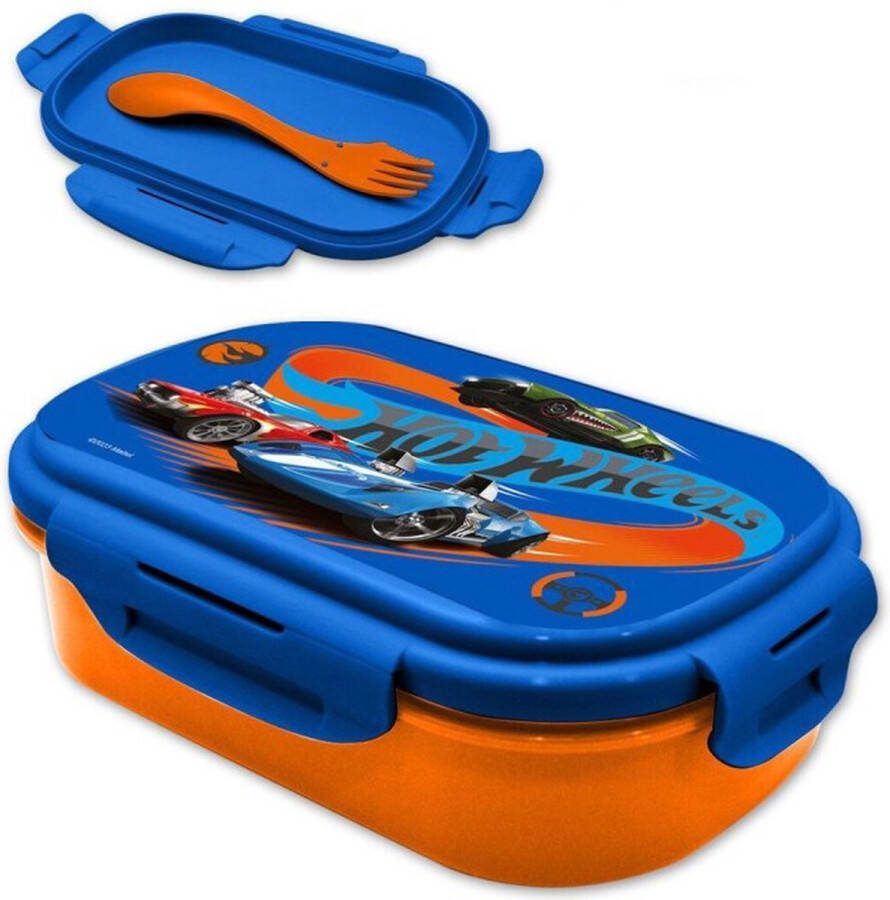Hot Wheels Lunchtrommel Lunchbox Met Bestek (Vork Lepel) School Trommel
