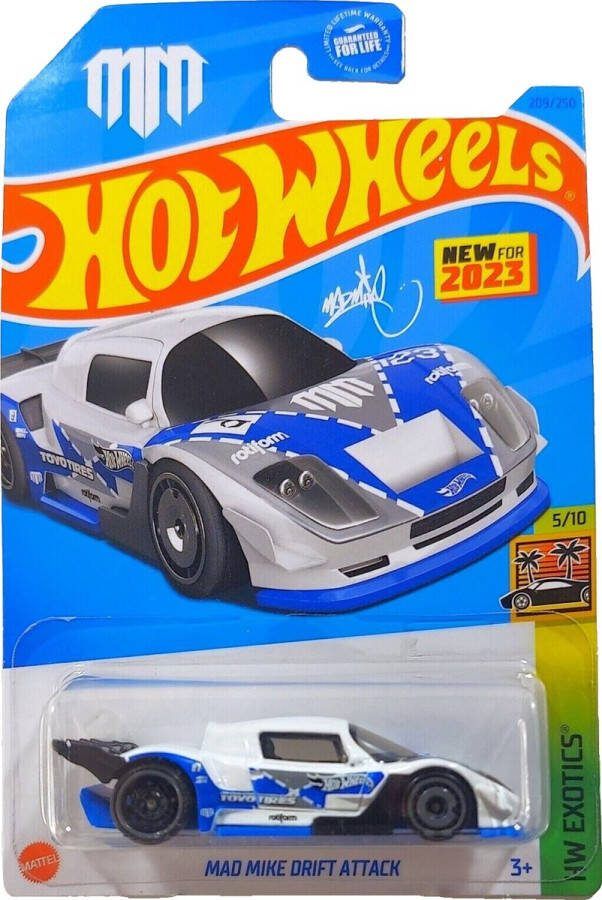 Hot Wheels MAD MIKE DRIFT ATTACK BLUE-WHITE 209 250 EXOTICS 5 10 (1:64)