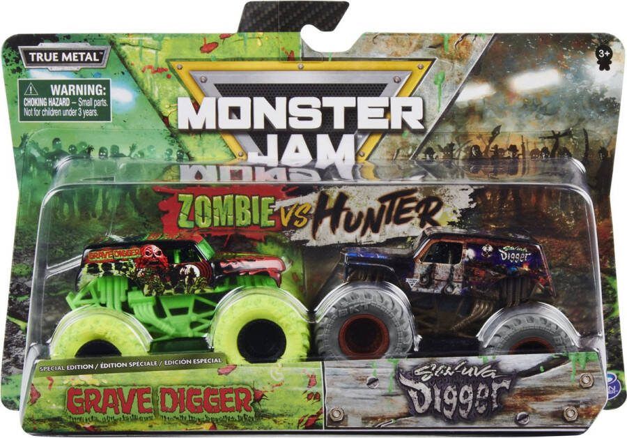 Hot Wheels Monster Jam truck schaal 1:64 double down 2-pack Mad-D maximum destruction & Alien Invasion 9 cm
