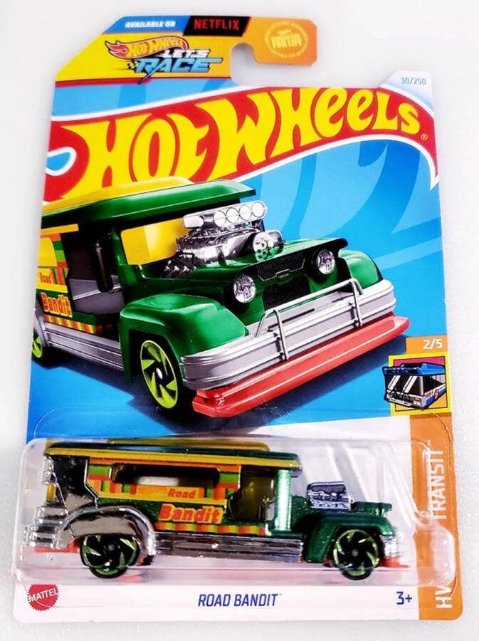 Hot Wheels ROAD BANDIT CHROME GREEN 30 250 GREEN (1:64) HW FAST TRANSIT 2 5