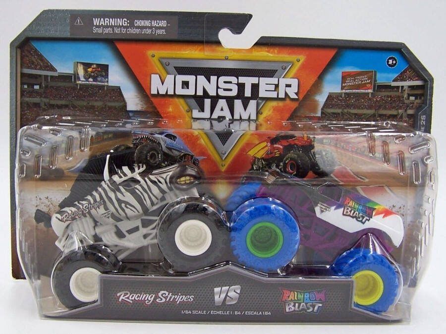 Hot Wheels Truck double down 2-pack Truck 2-pieces Rainblow Bast & Racing Strippes monstertruk 9 cm