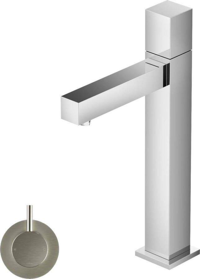 Hotbath Fonteinkraan Dude 1-knop Recht 23 cm Vierkant Geborsteld Nikkel
