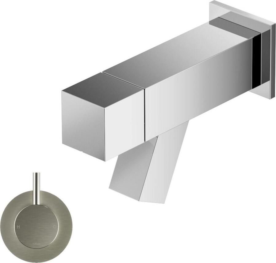 Hotbath Fonteinkraan Dude 1-knop Inbouw Wand 11.4 cm Vierkant Geborsteld Nikkel