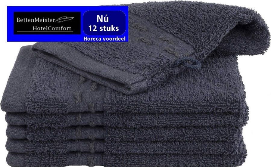 Hotelgroothandel.nl 2 Pack Washandjes ( 2 set van 6 stuks = 12) golf jacquard mauna (blauw antraciet 15x22cm