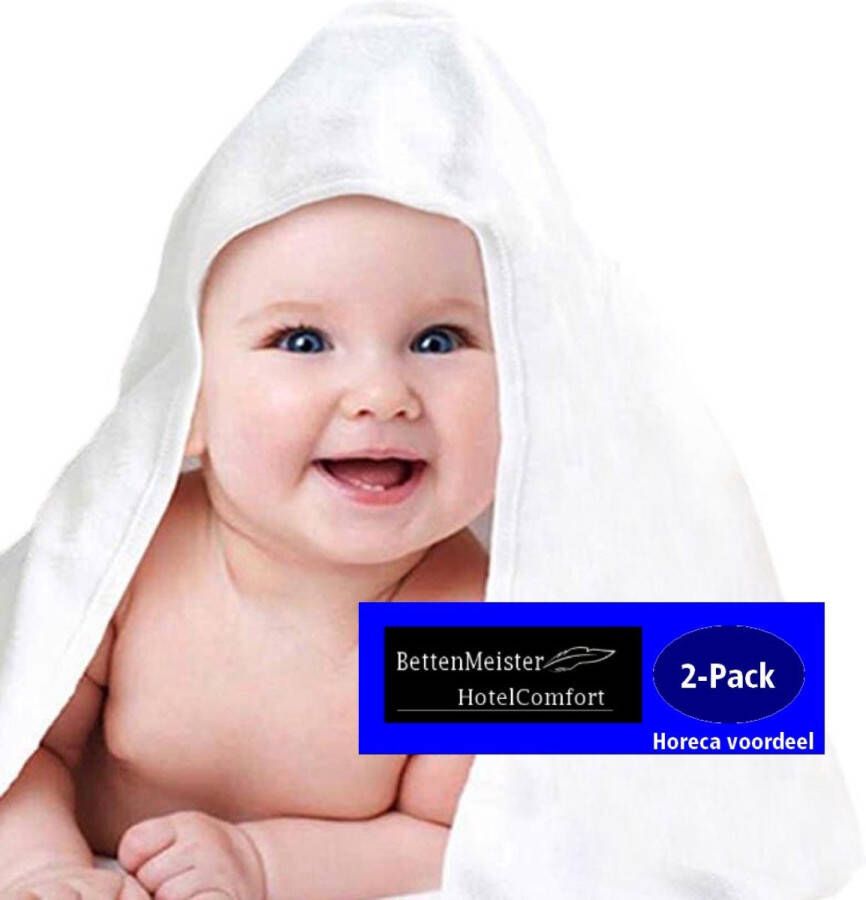 Hotelgroothandel.nl 2-Pack Baby Handdoeken wit 75x75 cm Badcape met capuchon 400g.m² 100% katoen