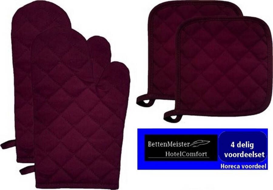 Hotelgroothandel.nl Ovenwant en Pannenlap (4 delige set) Bordeaux rood