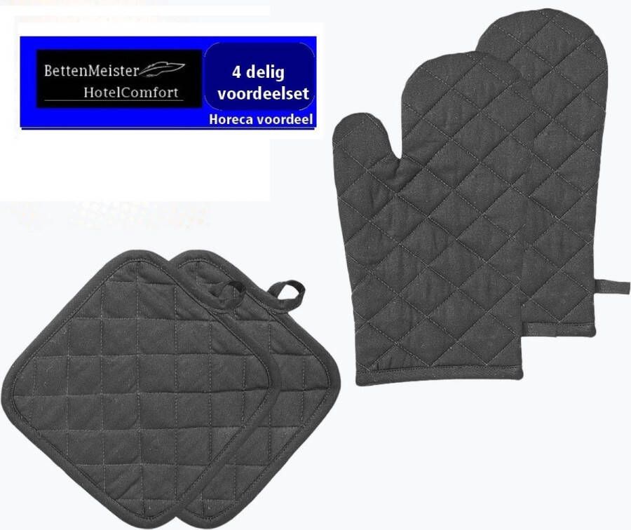 Hotelgroothandel.nl Ovenwant en Pannenlap (4 delige set) Zwart