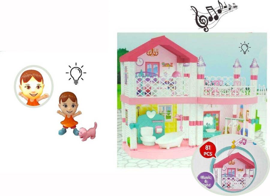 House Diy Poppenhuis met Licht & Muziek 6+ Jaar Meubels Pop Hond Ook leuk voor andere kleine Popjes