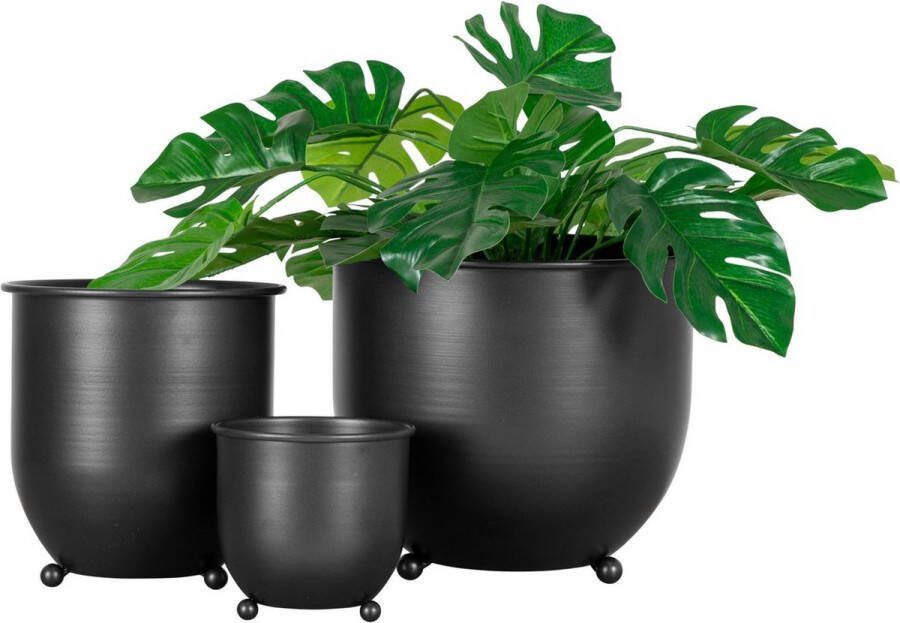 House Nordic Bloempot set Nova Set 3 Metaal zwart