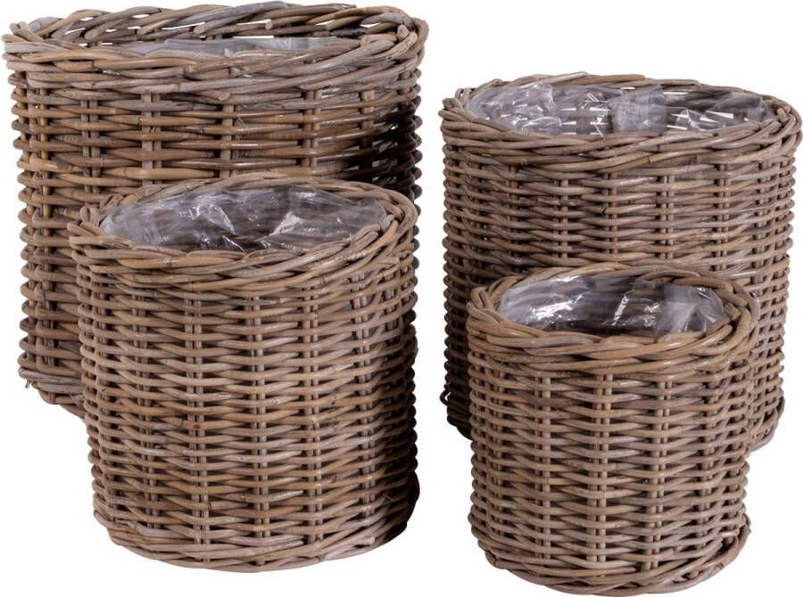 House Nordic Bogor Baskets 4 ronde manden in kubu met plastic binnenkant